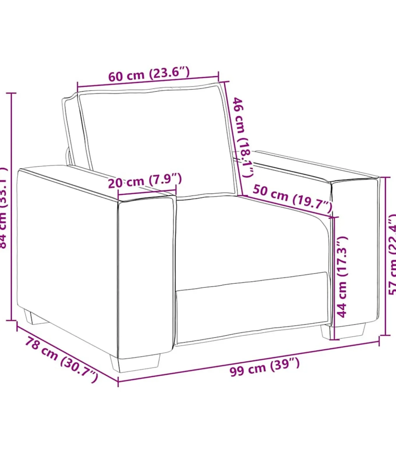 Fauteuil 60 cm fluweel zwart