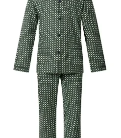 Flanellen heren pyjama - 9442 - Groen - 100% katoen - Warme pyjama