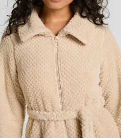 Fleece badjas met rits