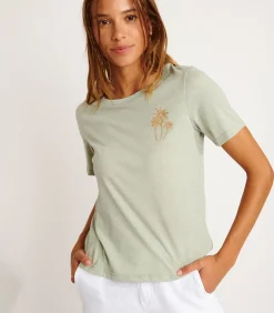 Geborduurd T-shirt in amandelkleur WAKEY JOLLYTEE