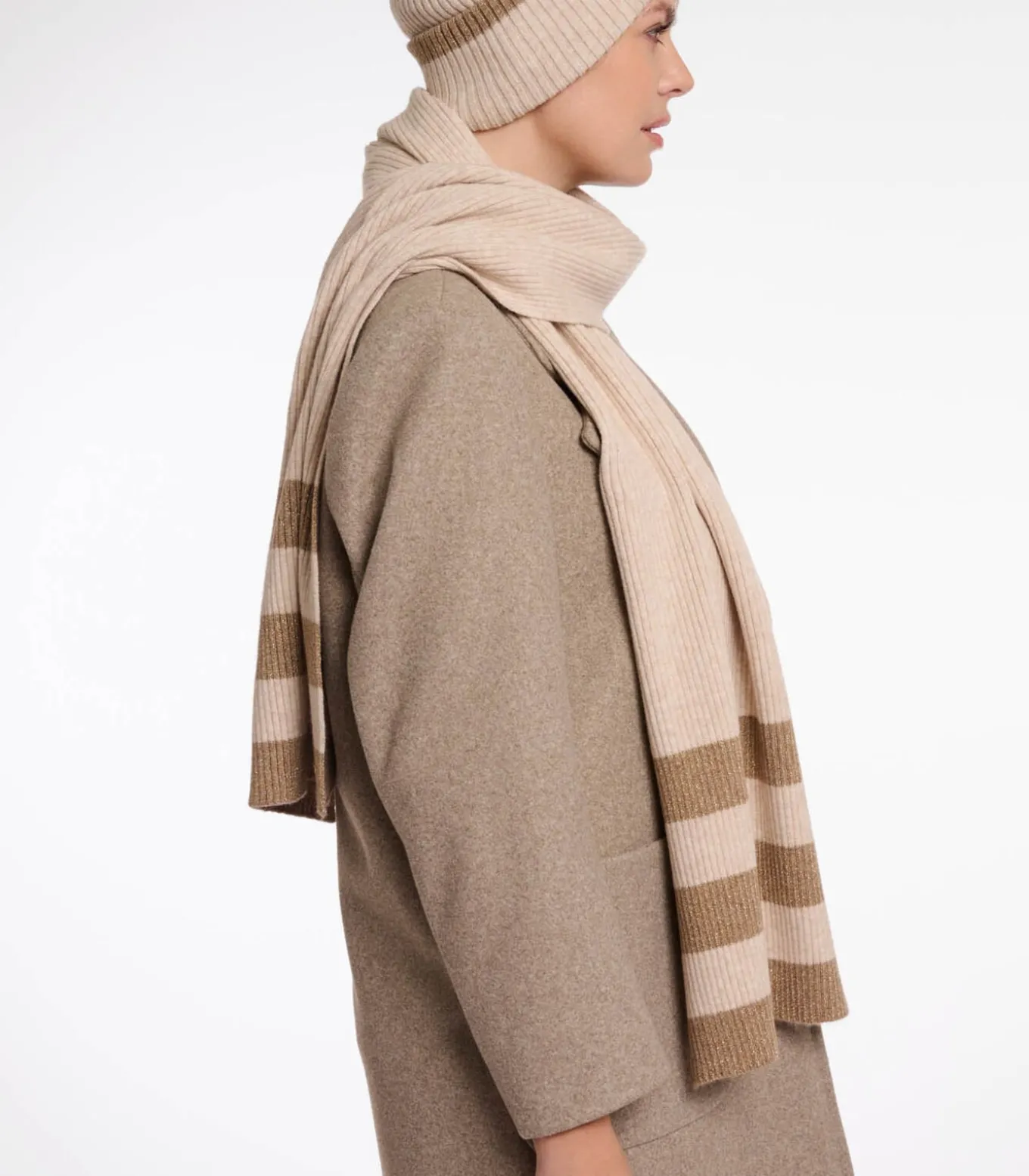 Gebreide gestreepte sjaal Birch melange OS