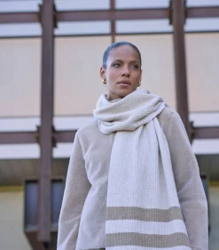 Gebreide gestreepte sjaal Birch melange OS