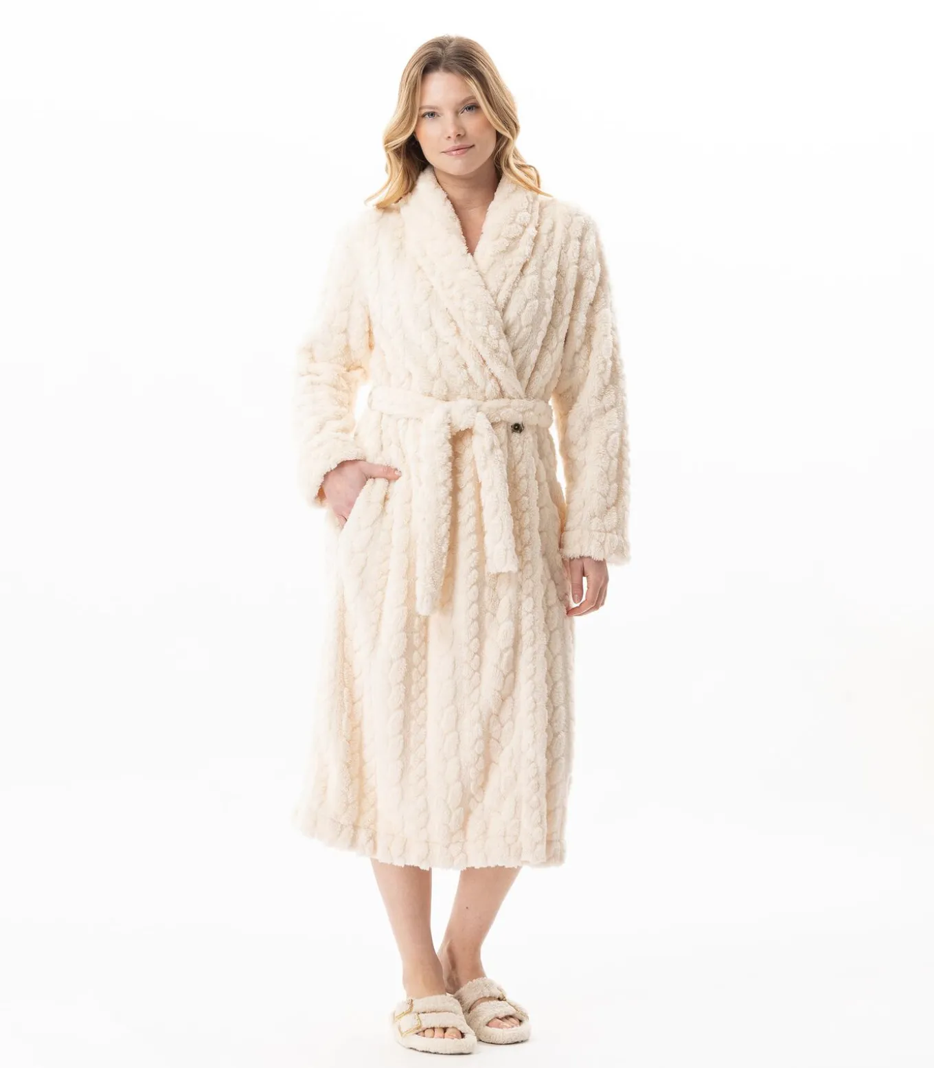 Gekruiste badjas met gevlochten effect ESSENTIEL 160