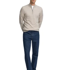 Gemêleerd beige trui van merinowol met halve rits