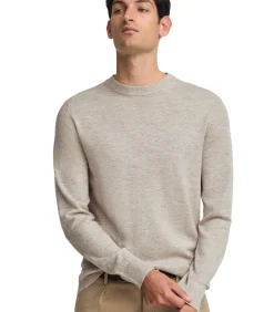 Gemêleerd beige trui van merinowol met ronde hals