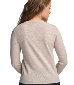 Gemêleerd beige trui van merinowol, met slim fit en ronde hals