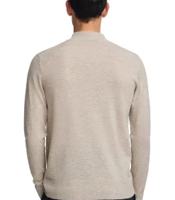 Gemêleerd beige trui van merinowol met Perkins-kraag