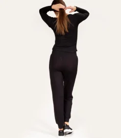 Geribde joggerbroek voor dames Zwart
