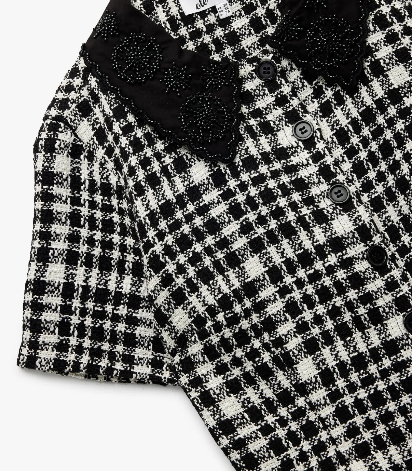 Geruit Crop Blouse Korte Mouwen met Bebe Kraag