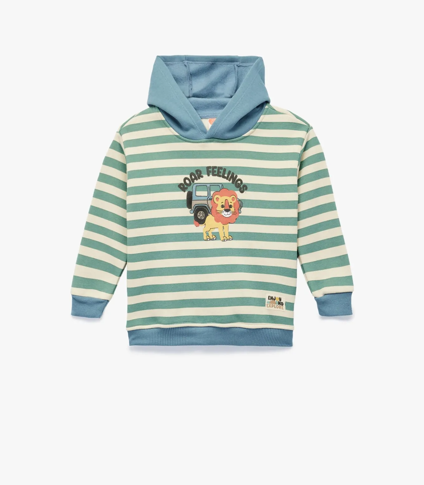 Gestreepte Kindertrui met Kap en Leeuwenprint