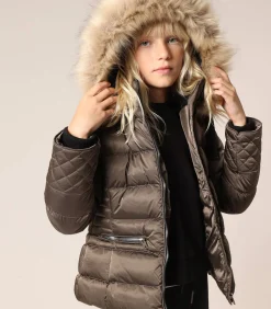 GINNIE - Donsjack met imitatiebontafwerking en gewatteerde afwerkingen