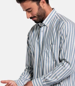 Giordano Brando Gestreept Overhemd – Middenblauw