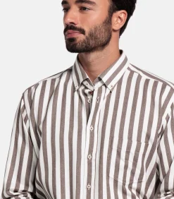 Giordano Brando Streep Overhemd - Donkerbruin