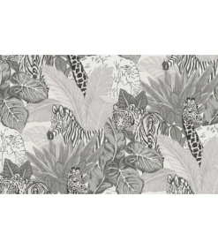 Good Vibes Behang Jungle Animals grijs en zwart