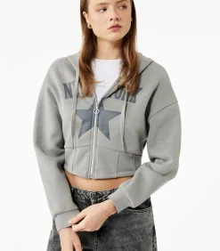 Grijs Crop Sweatshirt Kap Hoody Lang
