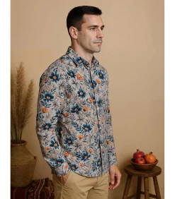 Grijs herenoverhemd met bloemen