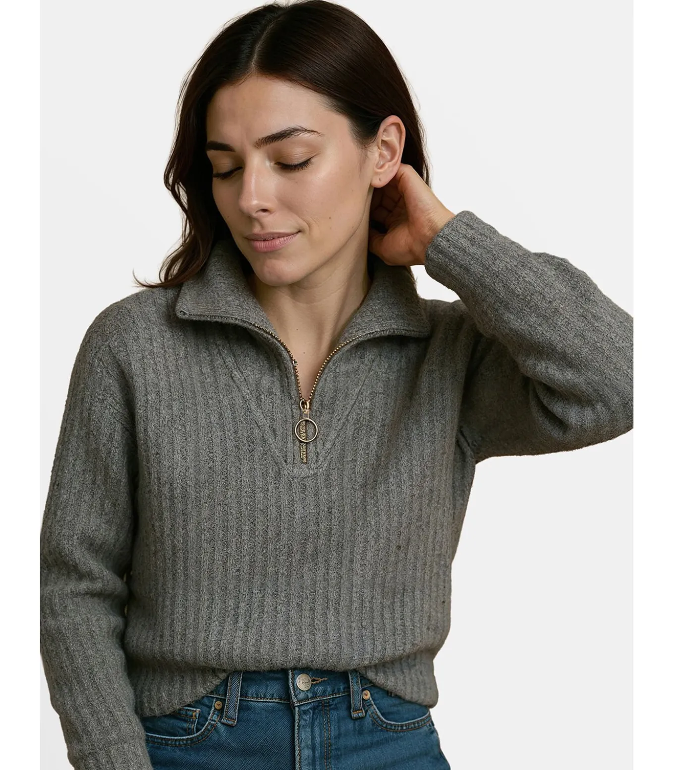 Grijze damestrui met ritskraag