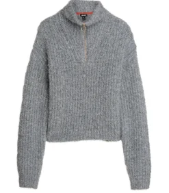 Grijze damestrui met ritskraag