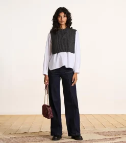 Grijze gebreide plastron met rits