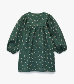 Groen Meisjesjurk Katoen Bloemenprint Lange Mouwen