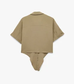 Groene Korte Mouwen Blouse met Binddetail