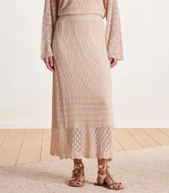 Halflange beige gehaakte rok