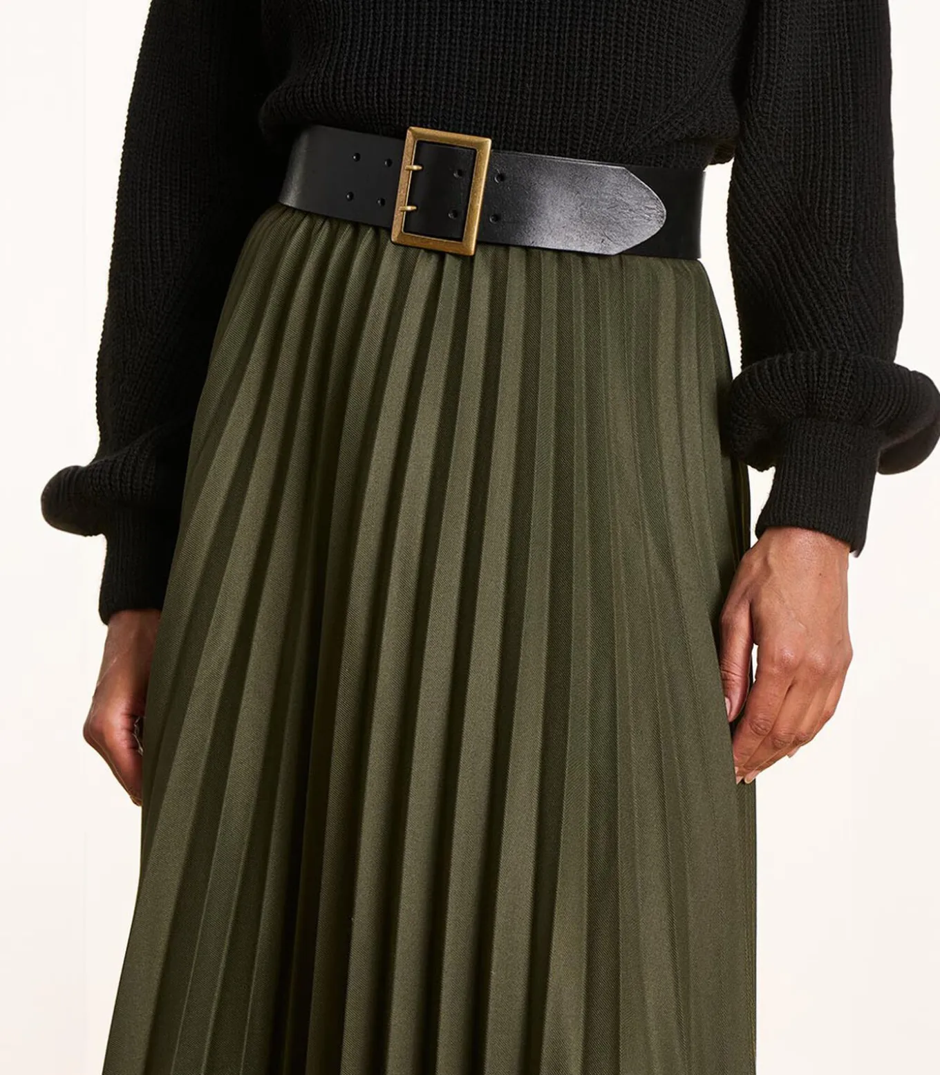 Halflange kaki plooirok van flanel