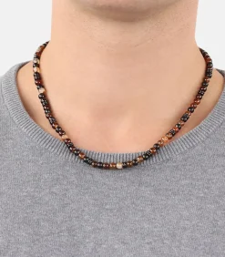 Halsketting voor mannen, roestvrij staal, stalen kralen, agaat