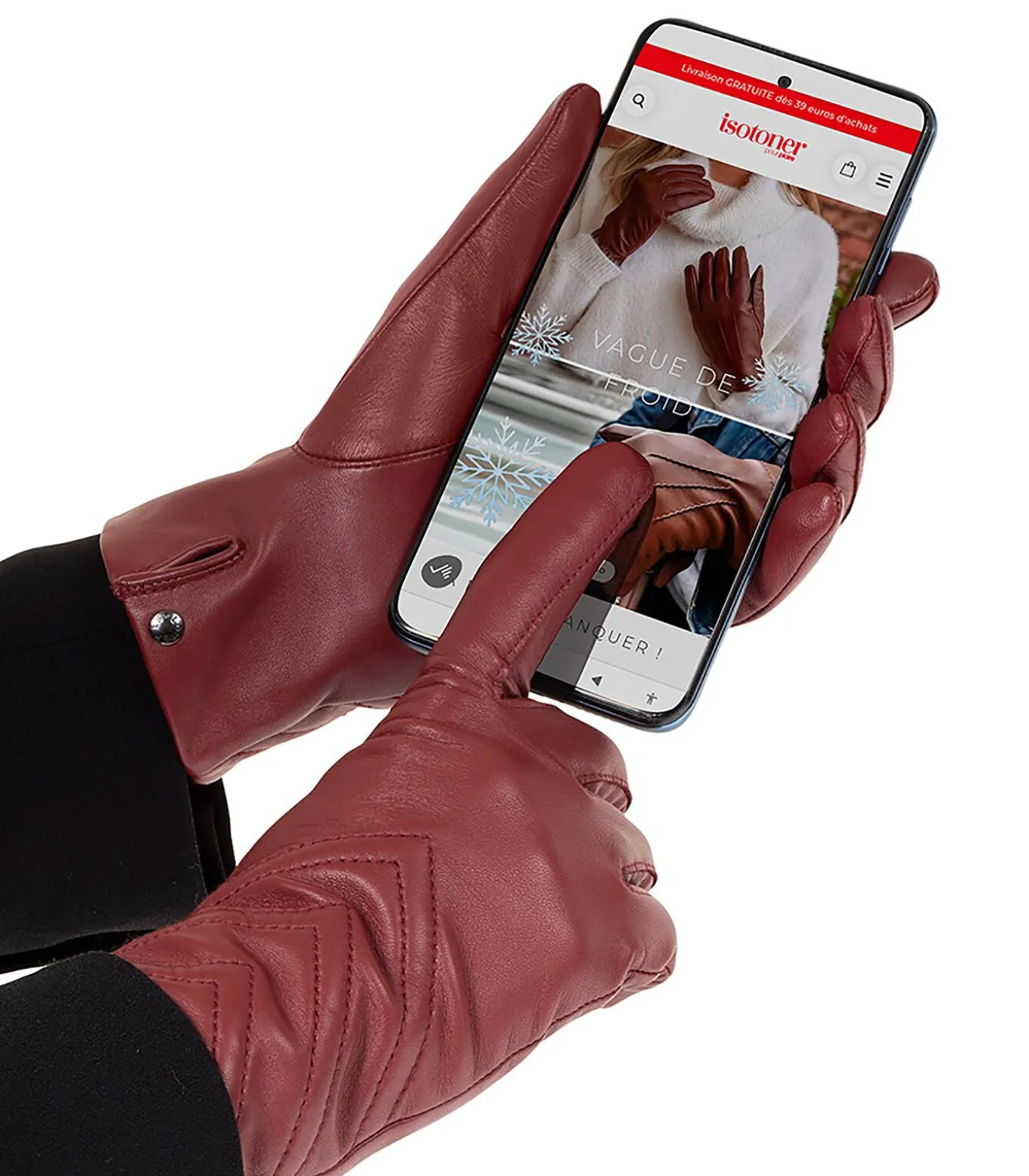 Handschoenen van tactiel leer en stof voor dames Rood