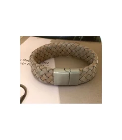 heren armband gevlochten leer breed taupe
