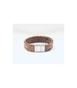 heren armband gevlochten leer breed cognac
