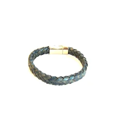 heren armband gevlochten leer jeansblauw