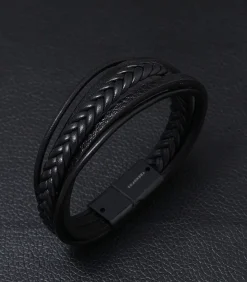 Heren Armband Leder - Zwart met Zwarte Sluiting