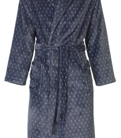 Heren Fleece Badjas - Blue Dots - Warme winter ochtendjas