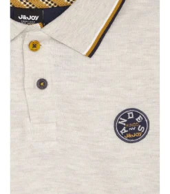 Heren poloshirt met lange mouwen in beige met patch
