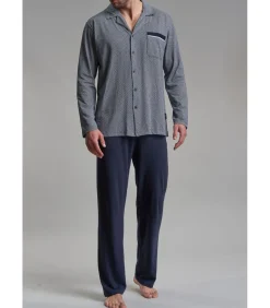 Heren Pyjama Geknoopt Blauw Print