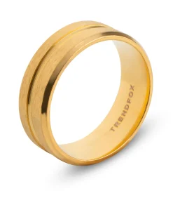 Heren Ring met Gegraveerde Streep - Goud Kleurig - Staal