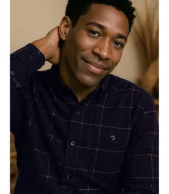 Herenblauw fluwelen overhemd