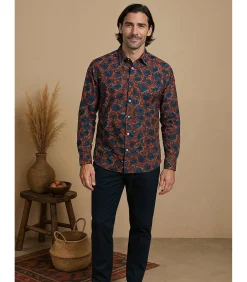 Herenblauw overhemd met bloemenpatroon