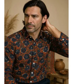 Herenblauw overhemd met bloemenpatroon