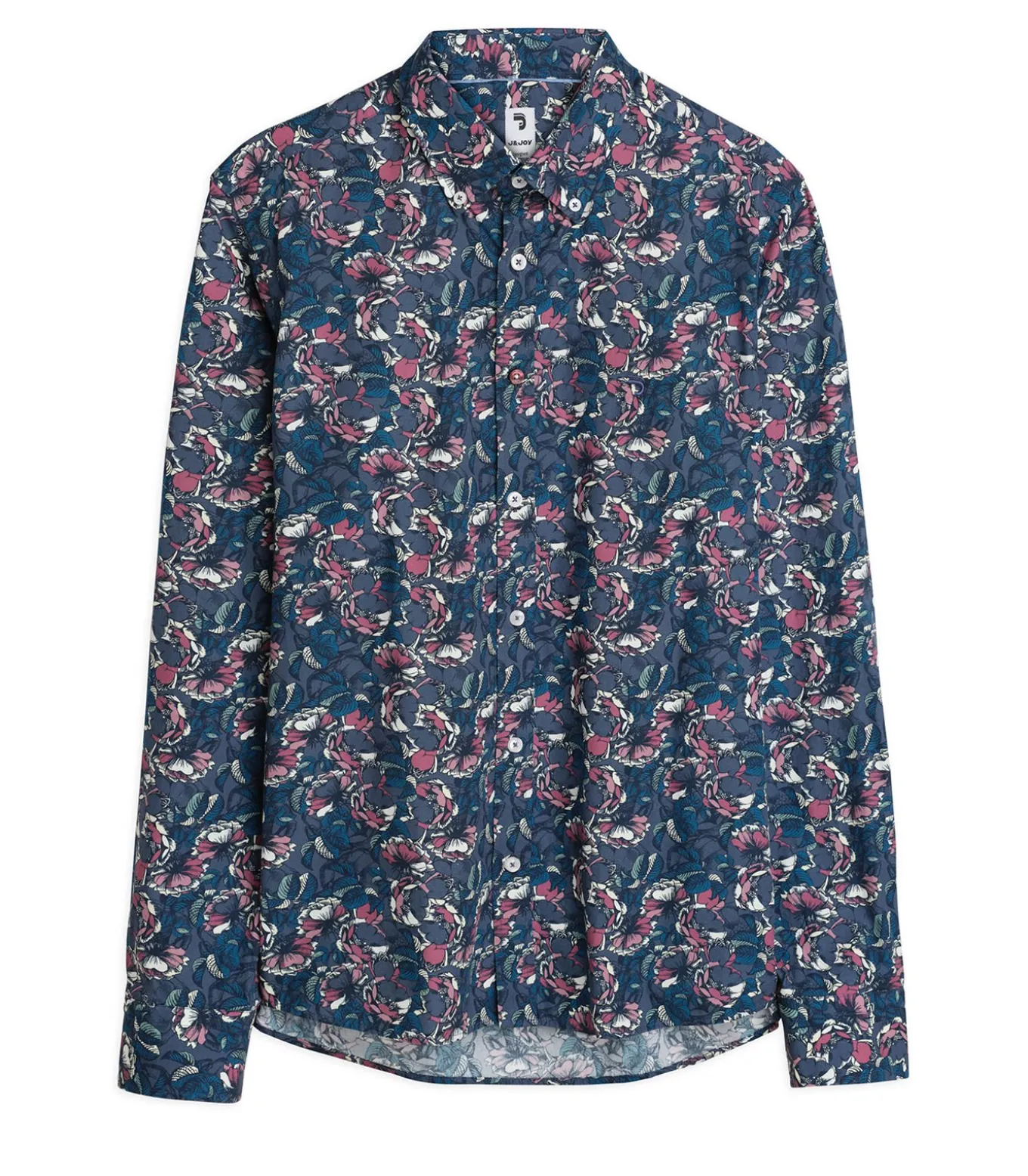 Herenblauw overhemd met plantenprint