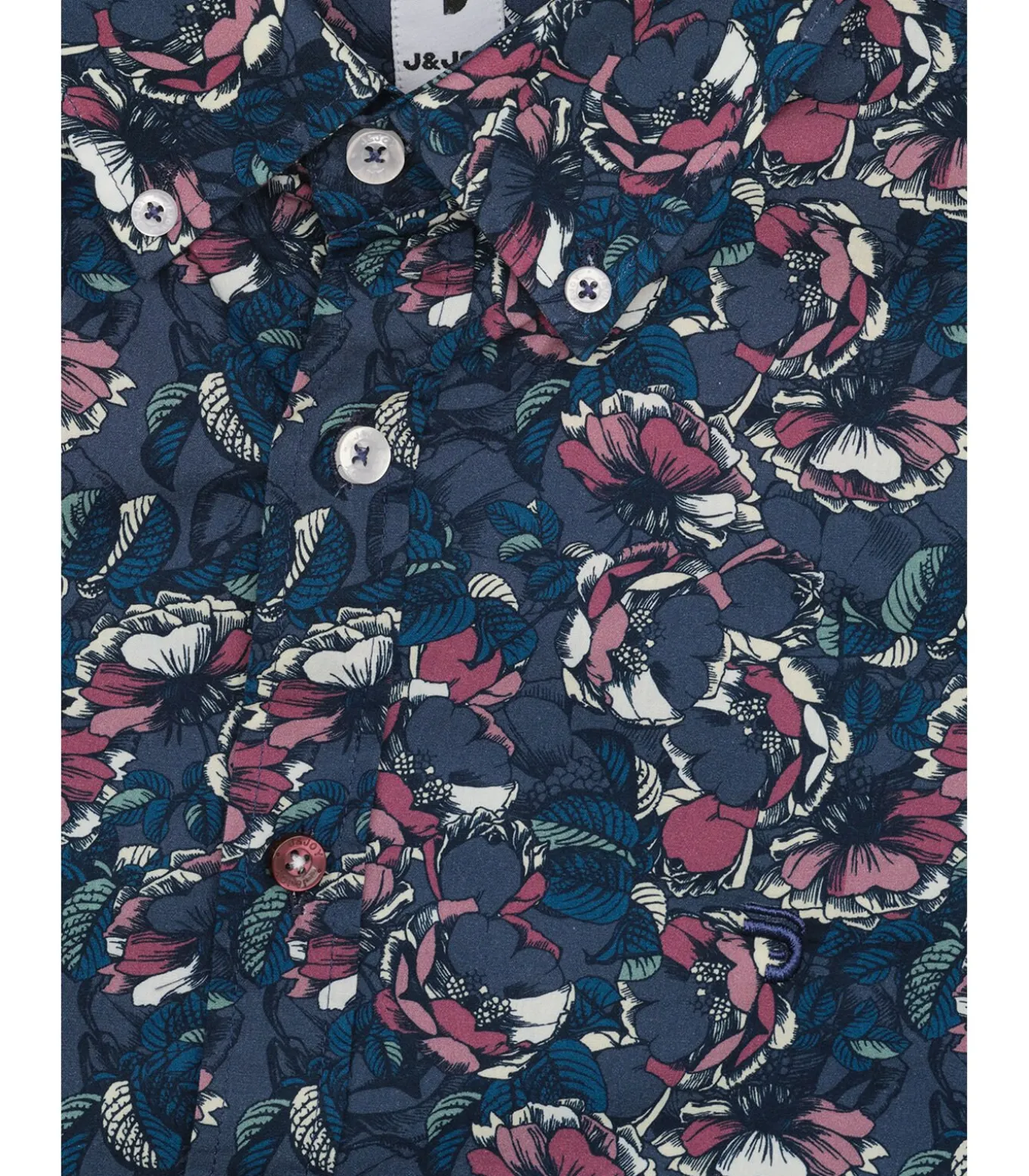 Herenblauw overhemd met plantenprint
