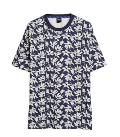 Herenblauw t-shirt met bloemenprint