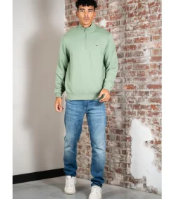 High neck zip up fleece sweatshirt - thyme