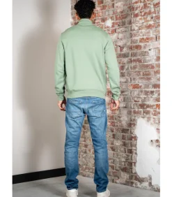 High neck zip up fleece sweatshirt - thyme