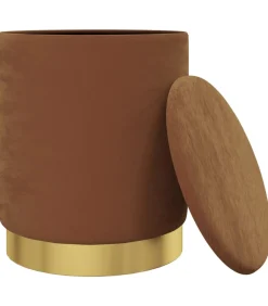 Hocker met opbergruimte rond fluweel 31 x 37 cm bruin
