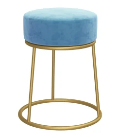 Hocker rond fluweel lichtblauw