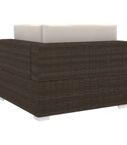 Hoekbank 1 st met kussens poly rattan bruin