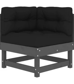 Hoekbank met kussens massief grenenhout grijs