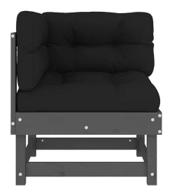 Hoekbank met kussens massief grenenhout grijs